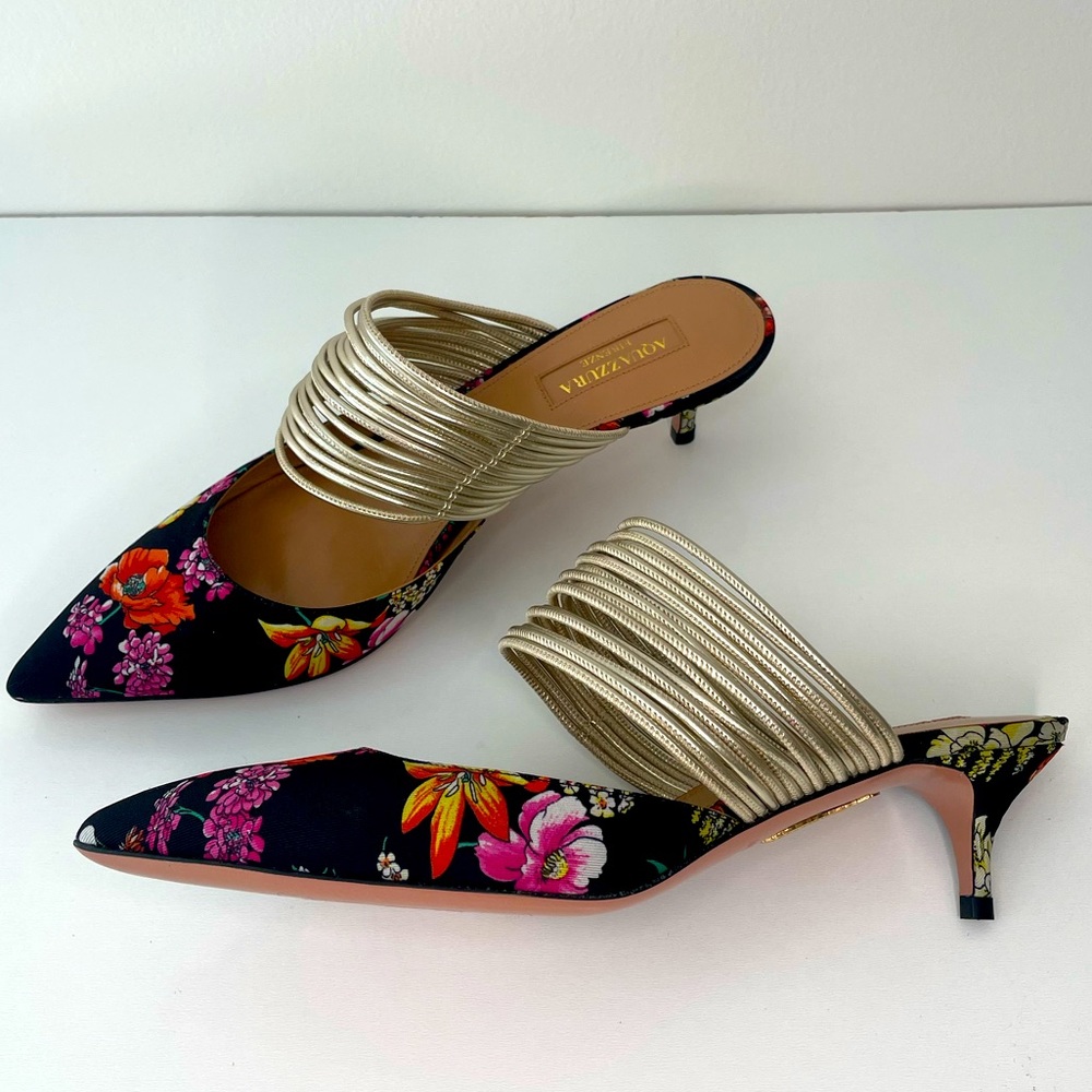 AQUAZZURA
Rendez Vous Strappy Leather Kitten-Heel Mules